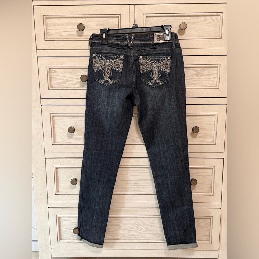 Grace In LA Jeans Western Womens Dark Blue Jewels & Embellish Pockets Size 7/27